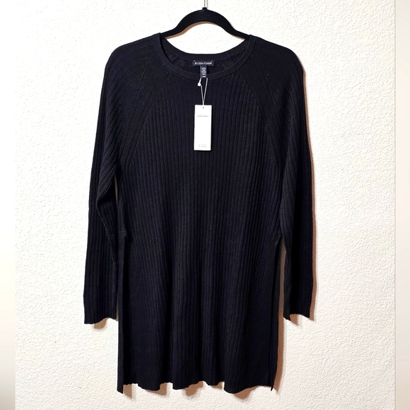 Eileen Fisher Tops - Eileen Fisher Tunic Womens Black Long Sleeve Organic Linen Cotton Blouse Size M